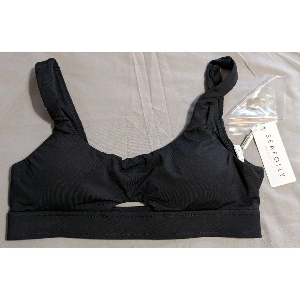 Seafolly Active Tank Bikini Top Womens US 6‎ AU 10 Black Swim Bra NWT
